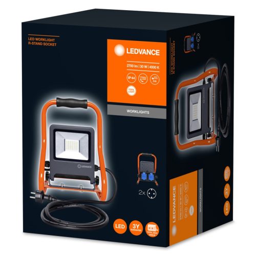 LED-es reflektor 30W 2700lm 4000K + 2x 230V aljzat MUNKALÁMPÁK R-ÁLLVÁNY LEDVANCE Munkavégzés Hordozható