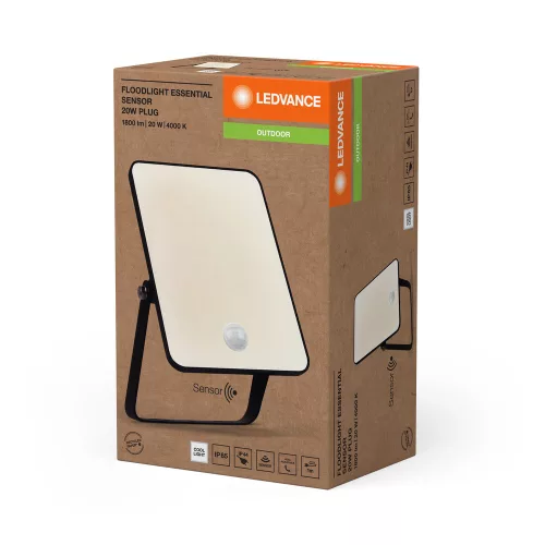 LED-es reflektor kültéri spotlámpa 20W 1800lm 4000K IP65 fekete, mozgás- és szürkületérzékelővel Essentials Ledvance