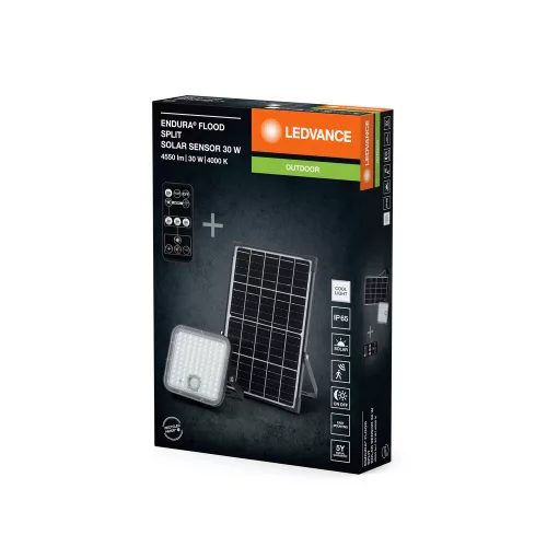 LED-es reflektor napelemes spotlámpával mozgásérzékelős fény 30W távirányítós fekete LEDVANCE