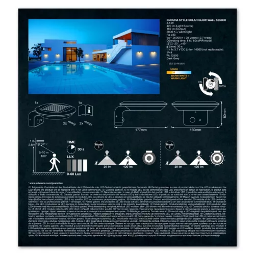 LED kerti lámpa szoláris fali lámpa 3.6W 3000K ENDURA LEDVANCE mozgásérzékelő
