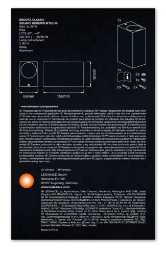 ENDURA Classic Square UpDown Fehér homlokzati fali lámpa