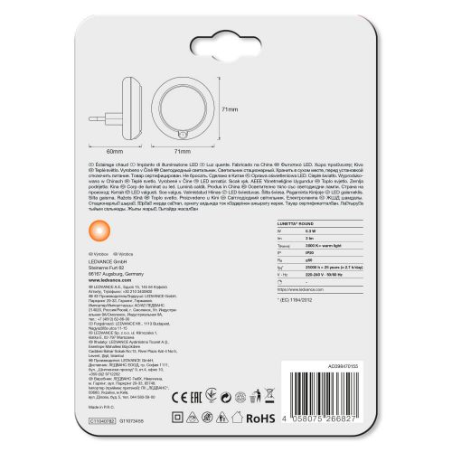 LED éjszakai lámpa ORIENTÁCIÓS LUNETTA Round White 0,30W 3lm 3000K IP20 Ledvance