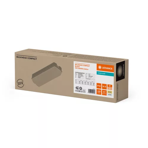 LED ipari kültéri fali lámpa 8W 840lm 3000/4000K IP65 fekete vész válaszfal Ledvance modullal