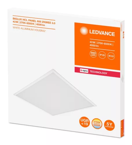 LED Panel Irodai Mennyezeti Lámpa 43W 4000lm 2700K - 6500K CCT Szabályozható Süllyesztett Fehér 60x60cm UGR19 Zigbee Biolux Hcl Ledvance