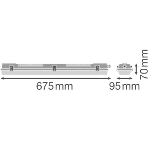 Hermetikus G13 felületre szerelhető lámpa 67,5x9,5 cm IP65 IK08 nedvességálló szürke Ledvance