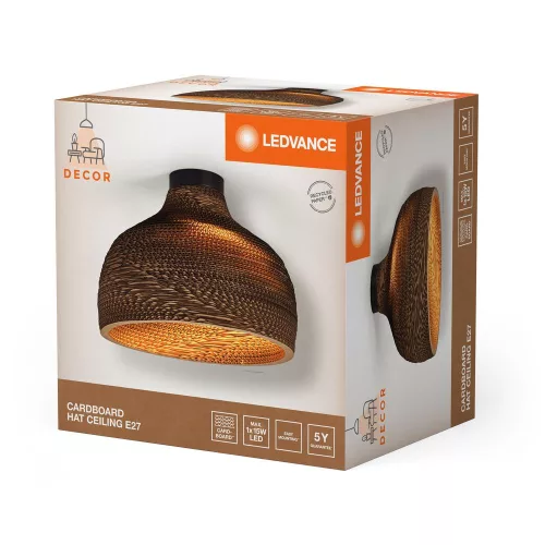 Dekoratív mennyezeti lámpa, felületre szerelhető, E27, kartonból, barna dekorral, Ledvance