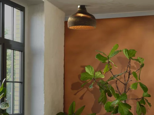 Dekoratív mennyezeti lámpa, felületre szerelhető, E27, kartonból, barna dekorral, Ledvance