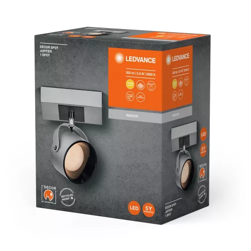 LED fali mennyezeti lámpa, felületre szerelhető, 5,8 W, 185 lm CCT, dekoratív ezüst spotlámpa, Jupiter, Ledvance