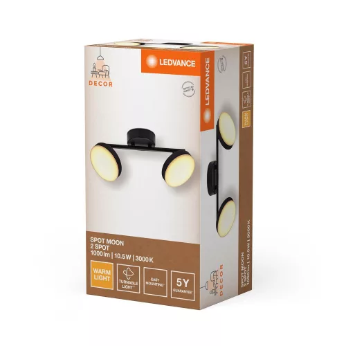 LED Fali Mennyezeti Lámpa, Felületre Szerelt, 10.5W, 560lm, CCT, Dekoratív Fekete Spotlámpa, Holdfény, Ledvance