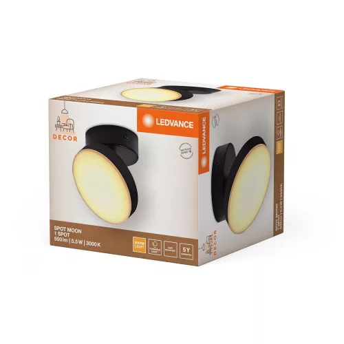 LED fali mennyezeti lámpa, felületre szerelhető, 5,5 W, 280 lm, CCT, dekoratív fekete pontfényű, holdfény, Ledvance