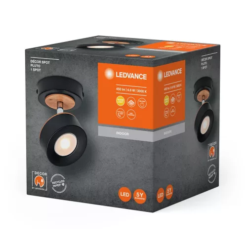 LED fali mennyezeti lámpa, felületre szerelhető, 4,8 W, 300 lm, CCT, dekoratív fekete pontfény, Pluto, Ledvance