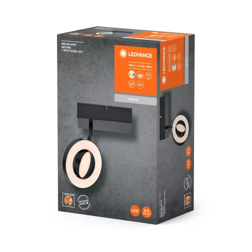 LED fali mennyezeti lámpa, felületre szerelhető, 11W, 215lm, CCT, dekoratív fekete pontfény, Saturn, Ledvance