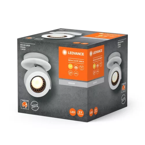 LED fali mennyezeti lámpa, felületre szerelhető, 5,5 W, 210 lm CCT, dekoratív fehér pontfény, Venus, Ledvance