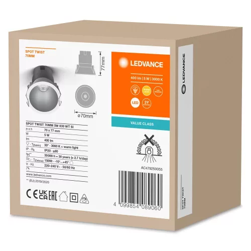 LED Panel Süllyesztett Spotlámpa 5W 400lm CCT Spot Fehér Ezüst Beépíthető Világítás Slim Ledvance