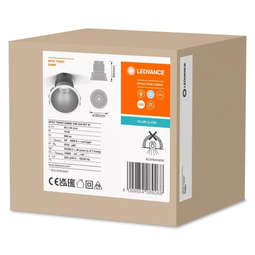 LED panel süllyesztett spotlámpa 10W 800lm 4000K semleges spotlámpa fehér ezüst színű, vékony Ledvance