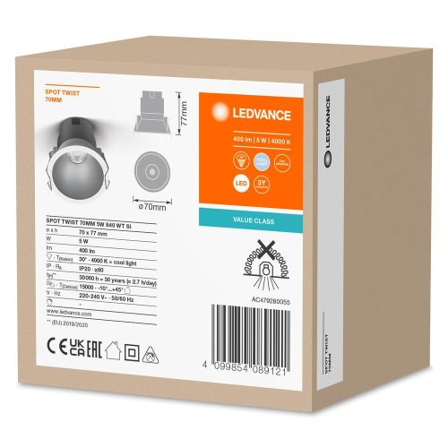 LED panel süllyesztett spotlámpa 5W 400lm 4000K semleges spotlámpa fehér ezüst színű, vékony Ledvance