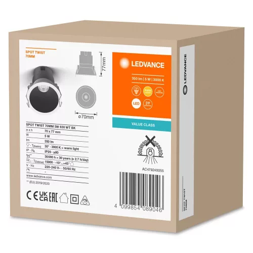 LED Panel Süllyesztett Spotlámpa 5W 350lm CCT Spot Fehér Fekete Beépíthető Világítás Slim Ledvance