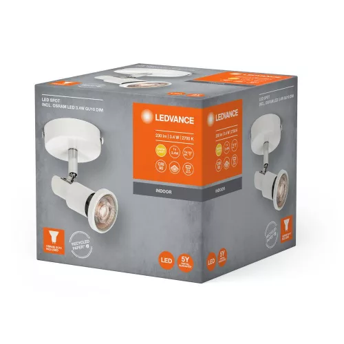 LED fali mennyezeti lámpa, felületre szerelhető, 3,4 W, 230 lm, 3000 K, meleg, szabályozható fehér, LED spotlámpa, Ledvance