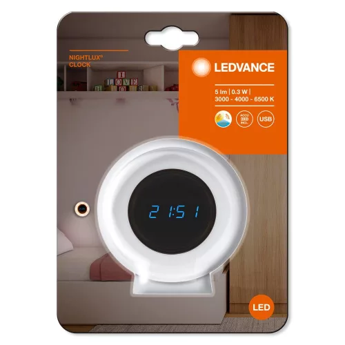 LED asztali óra, hordozható, 3000K - 6500K CCT, fehér, elemes, Nightlux Ledvance