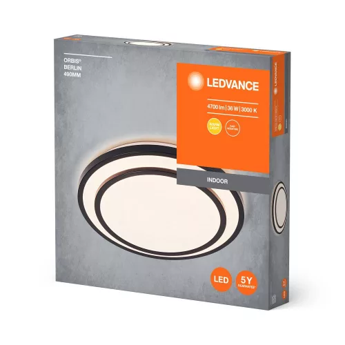 LED Mennyezeti Lámpa Felületre Szerelhető 36W 2400lm 3000K Meleg Fekete 49cm Orbis Ledvance
