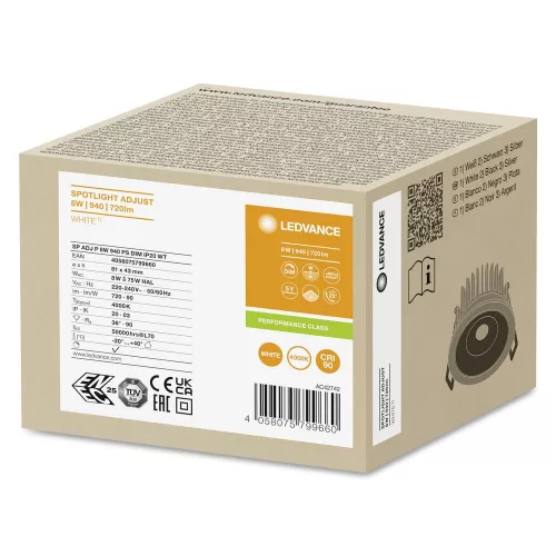 LED panel süllyesztett spotlámpa 8W 720lm 4000K semleges fényerejű, szabályozható spotlámpa, fehér, levegős, állítható fényerővel, Ledvance