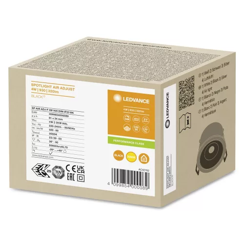 LED Panel Süllyesztett Spotlámpa 4W 320lm CCT Szabályozható Spotlámpa Fekete Légbeömlős Állítható Ledvance