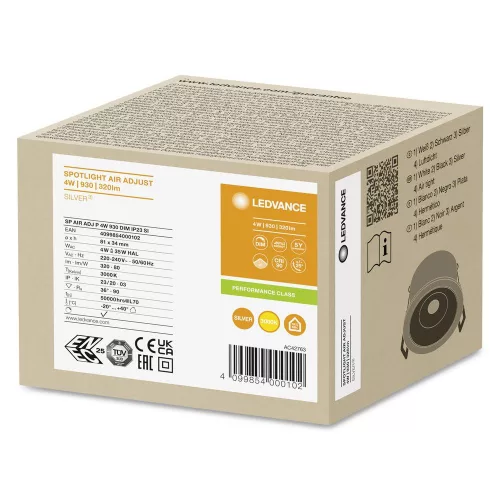 LED Panel Süllyesztett Reflektor 4W 320lm CCT Szabályozható Spotlámpa Ezüst Légbefúvás Állítható Ledvance