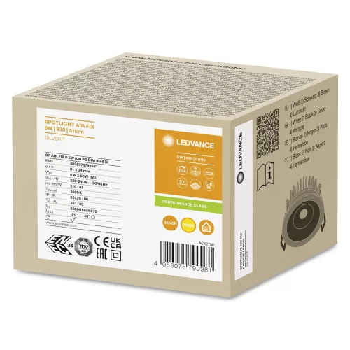 LED Panel Süllyesztett Spotlámpa 6W 510lm CCT Szabályozható Spotlámpa Ezüst Air Fix Ledvance