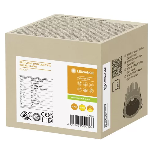 LED panel süllyesztett spotlámpa 8W 640lm 3000K meleg, szabályozható fényerejű spotlámpa fekete sötét fény Ledvance