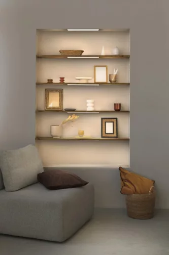 Szekrény alatti LED lámpa mozgásérzékelővel, keret nélküli, 5W, 220lm CCT, szabályozható fényerejű, fehér, 30x10cm, Szekrény alatti, Ledvance