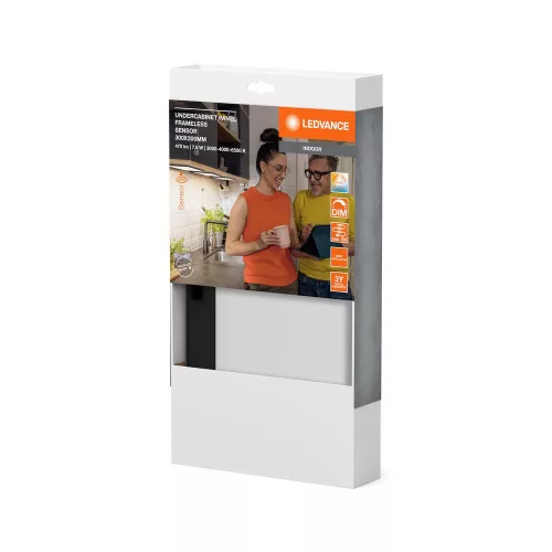 Szekrény alatti LED lámpa mozgásérzékelővel, keret nélküli, 7.5W, 450lm CCT, szabályozható, fekete, 30x20cm, Szekrény alatti, Ledvance