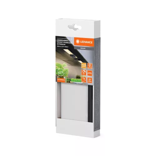 Mozgásérzékelős LED lámpa szekrény alá, keret nélküli, 3,85 W, 250 lm, 3000 K, meleg fehér, szabályozható fényerővel, fekete, szekrény alá szerelhető, Ledvance
