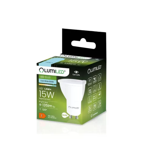 GU10 LED izzó 1.5W = 15W 135lm 6500K Hideg 120° LUMILED