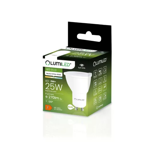 GU10 LED izzó 3W = 25W 270lm 4000K semleges 120° LUMILED