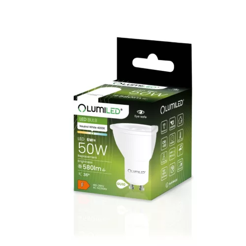 GU10 LED izzó 6W = 50W 580lm 4000K semleges 36° LUMILED
