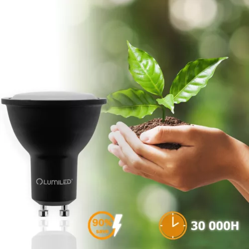 LED izzó GU10 6W = 60W 580lm 3000K Meleg 120° Fekete LUMILED