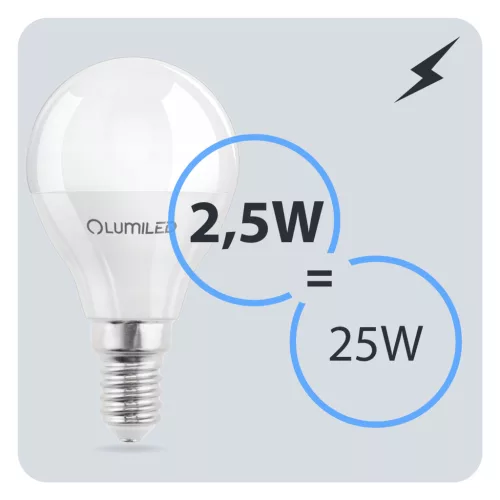 E14 P40 LED izzó 2,5W = 25W 249lm 6500K Hideg 180° LUMILED
