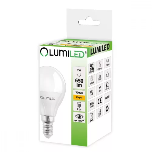 E14 P45 LED izzó 7W = 60W 650lm 3000K Meleg 180° LUMILED