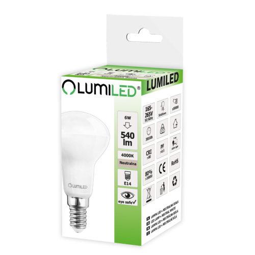 E14 R50 LED izzó 6W = 50W 540lm 4000K Semleges 120° LUMILED