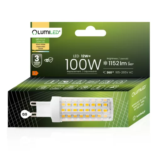 G9 LED izzó KAPSZULA 12W = 100W 1152lm 3000K Meleg 360° LUMILED