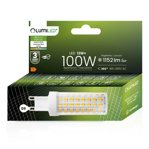 G9 LED izzó KAPSZULA 12W = 100W 1152lm 4000K Semleges 360° LUMILED