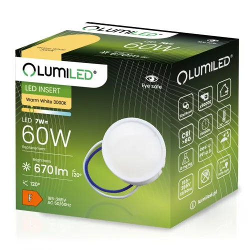 Betét LED lámpatestekhez MR16 INSERT Modul Milky 7W = 60W 120° 670lm 3000K Warm LUMILED