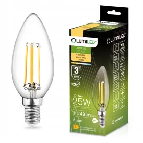  LED izzó E14 B35 2W = 25W 249lm 3000K Meleg 360°-os izzószál LUMILED