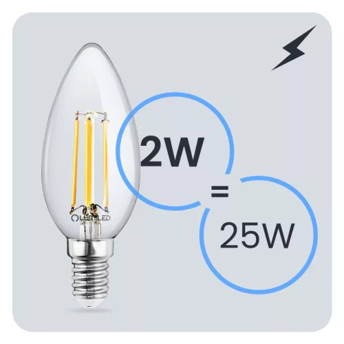 LED izzó E14 B35 2W = 25W 249lm 3000K Meleg 360°-os izzószál LUMILED