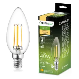   LED izzó E14 B35 4W = 40W 470lm 3000K meleg 360°-os izzószál LUMILED