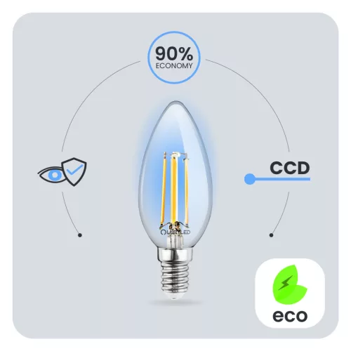 LED izzó E14 B35 4W = 40W 470lm 3000K meleg 360°-os izzószál LUMILED