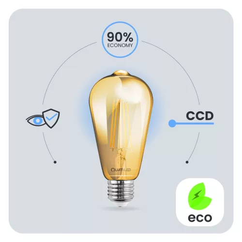 LED izzó E27 ST64 4W = 35W 440lm 2000K meleg 360°-os izzószál LUMILED