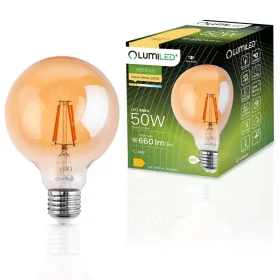   Dekoratív gömb alakú LED izzó E27 G95 6W = 50W 660lm 2000K  360°-os izzószál LUMILED