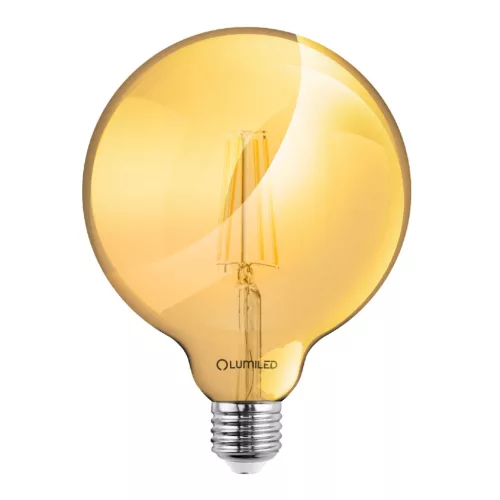 E27 G125 LED izzó 6W = 50W 660lm 2200K meleg 360° LUMILED borostyán izzószál