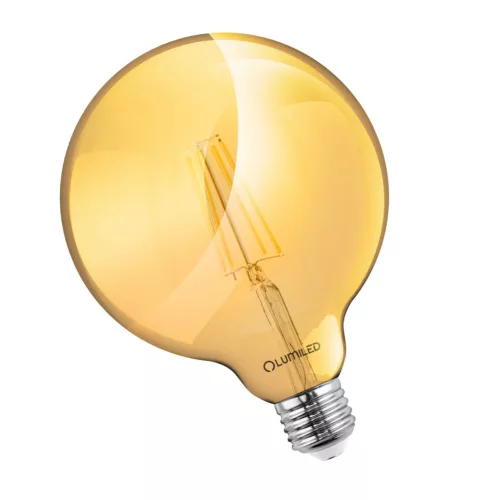 E27 G125 LED izzó 6W = 50W 660lm 2200K meleg 360° LUMILED borostyán izzószál